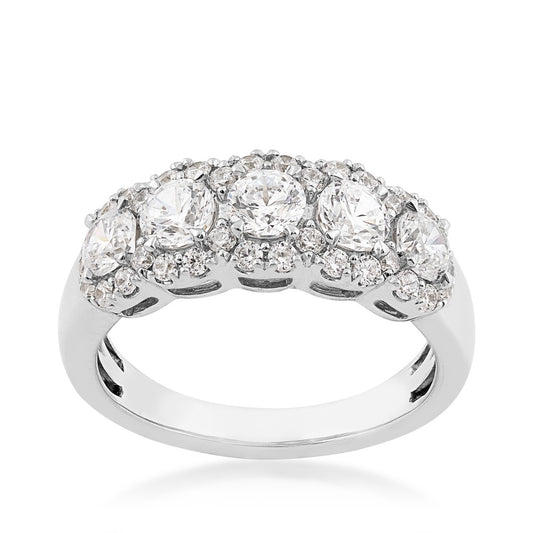 Adamante 1-1/2 ct. tw. Lab-Grown 5-Stone Diamond Halo Anniversary Ring in 14K White Gold
