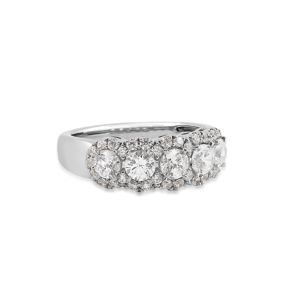 Adamante 1-1/2 ct. tw. Lab-Grown 5-Stone Diamond Halo Anniversary Ring in 14K White Gold close-up detail