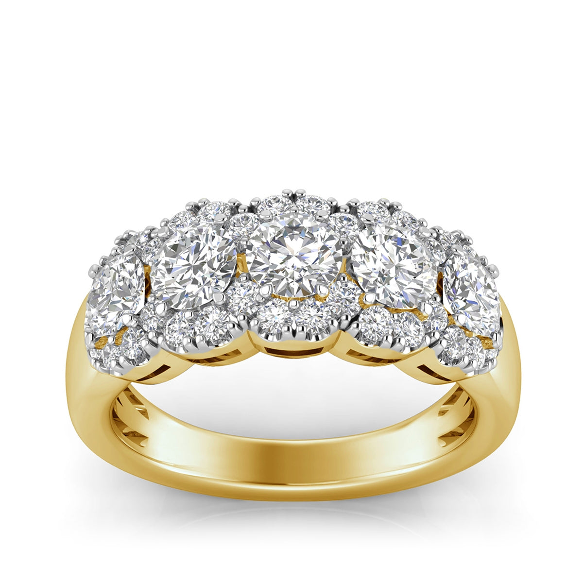 Adamante 1-1/2 ct. tw. Lab-Grown 5-Stone Diamond Halo Anniversary Ring in 14K Yellow Gold
