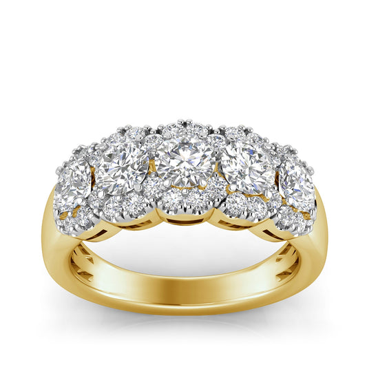 Adamante 1-1/2 ct. tw. Lab-Grown 5-Stone Diamond Halo Anniversary Ring in 14K Yellow Gold