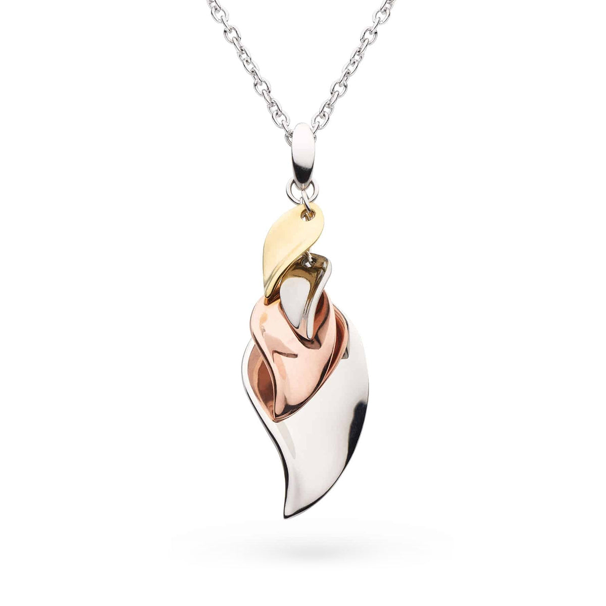 Kit Heath Tri-Tone Leaf Cluster Pendant in Sterling Silver & 18K Pink & Yellow Gold Plating