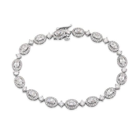 Adamante 6-1/4 ct. tw. Lab-Grown Oval & Round Diamond Halo Tennis Bracelet 14K White Gold