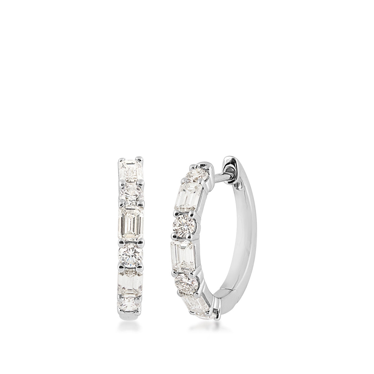 Adamante 1-3/8 ct. tw. Lab-Grown Round & Emerald Cut Diamond Hoop Earrings in 14K White Gold
