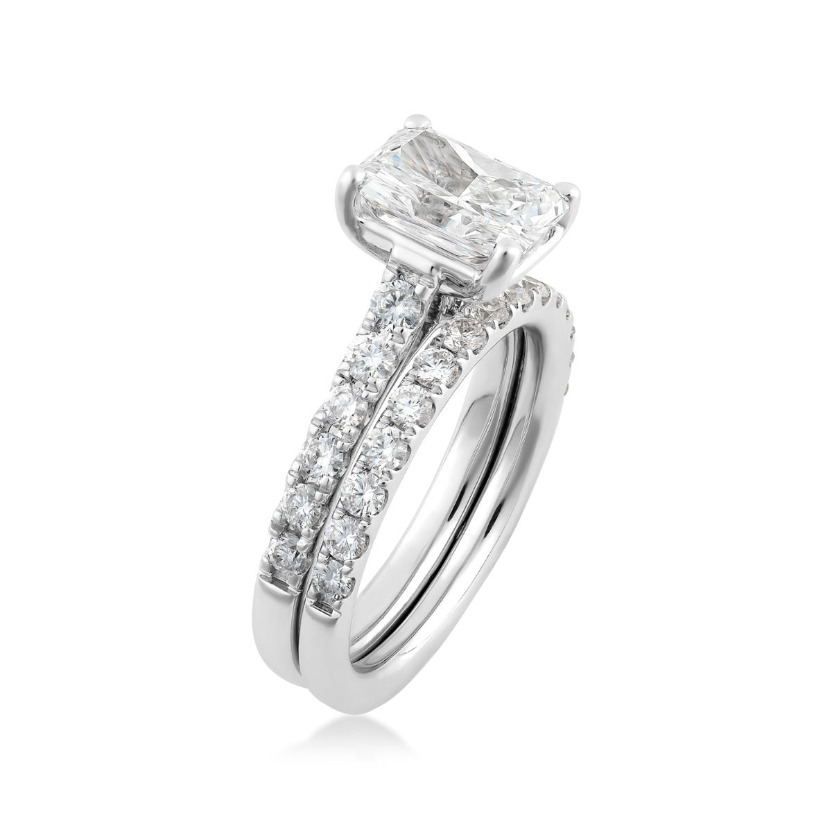 Adamante 3 ct. tw. Lab-Grown Radiant Cut Diamond Wedding Set in 14K White Gold front view