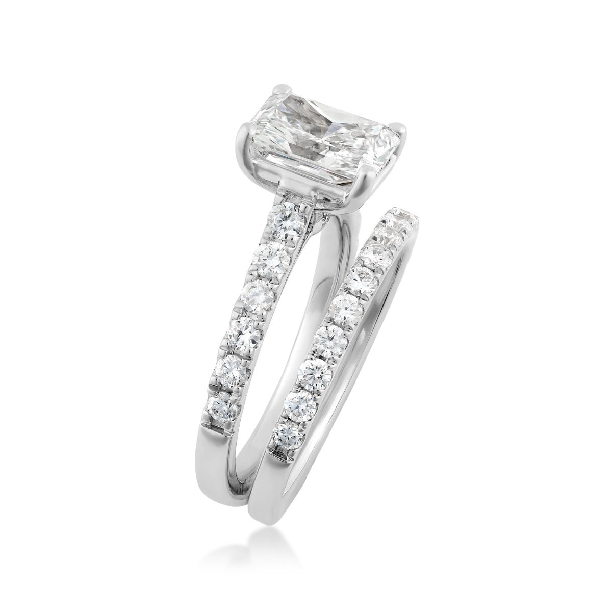 Adamante 3 ct. tw. Lab-Grown Radiant Cut Diamond Wedding Set in 14K White Gold close-up detail