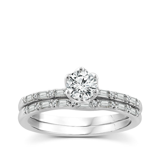 Timeless Collection 3/4 ct. tw. Round Brilliant & Baguette Diamond Wedding Set in 14K White Gold