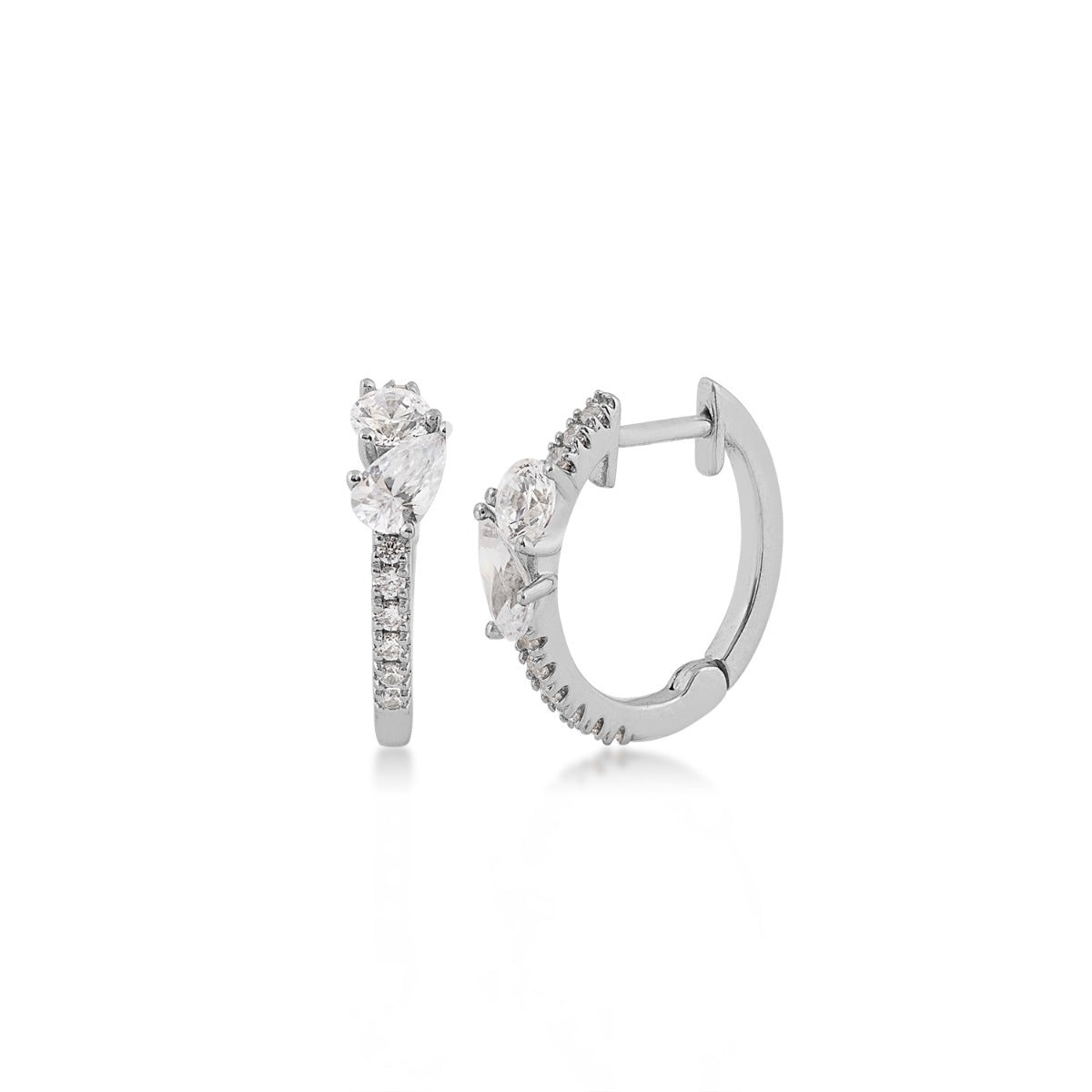 Adamante 3/4 ct. tw. Lab-Grown Round & Pear Diamond Huggie Hoop Earrings in 10K White Gold