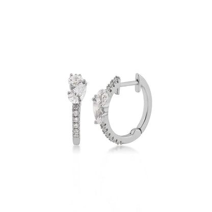Adamante 3/4 ct. tw. Lab-Grown Round & Pear Diamond Huggie Hoop Earrings in 10K White Gold