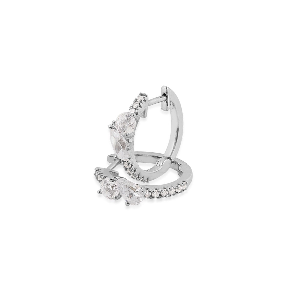 Adamante 3/4 ct. tw. Lab-Grown Round & Pear Diamond Huggie Hoop Earrings in 10K White Gold front view