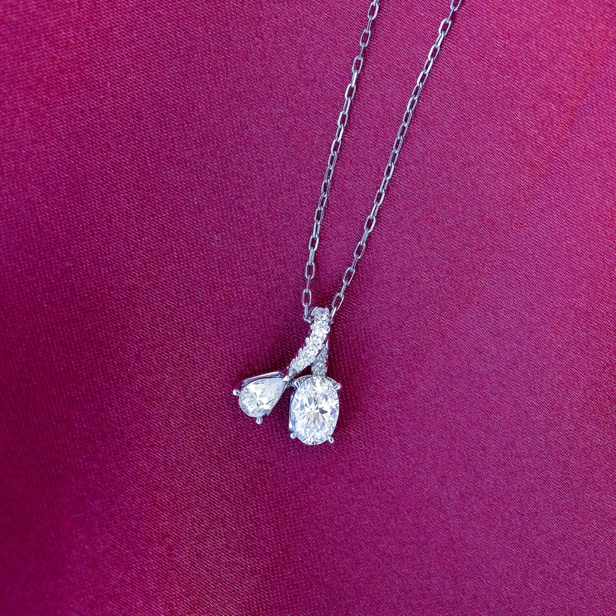 Adamante 1 ct. tw. Lab-Grown Pear & Oval Diamond Pendant in 10K White Gold front view