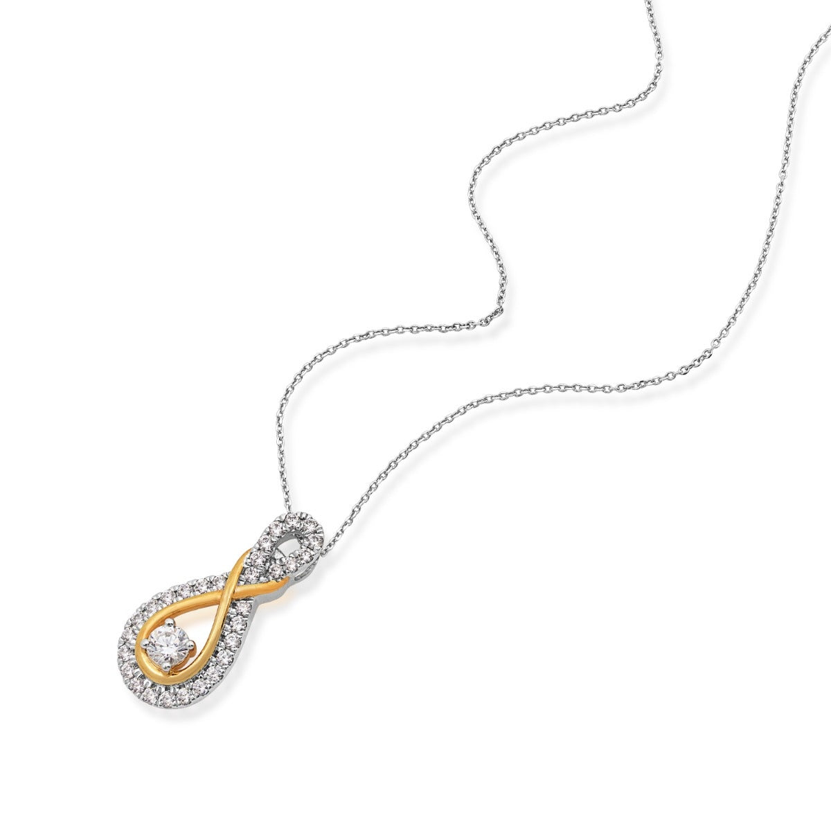 Infinite Love 1 ct. tw. Lab-Grown Diamond Infinity Pendant in 10K White & Yellow Gold front view
