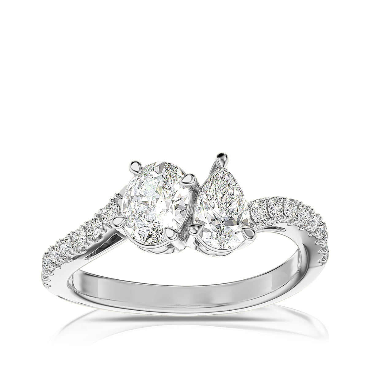 2BeLoved 1-1/2 ct. tw. Lab-Grown Oval & Pear 2-Stone Diamond Anniversary Ring in 10K White Gold