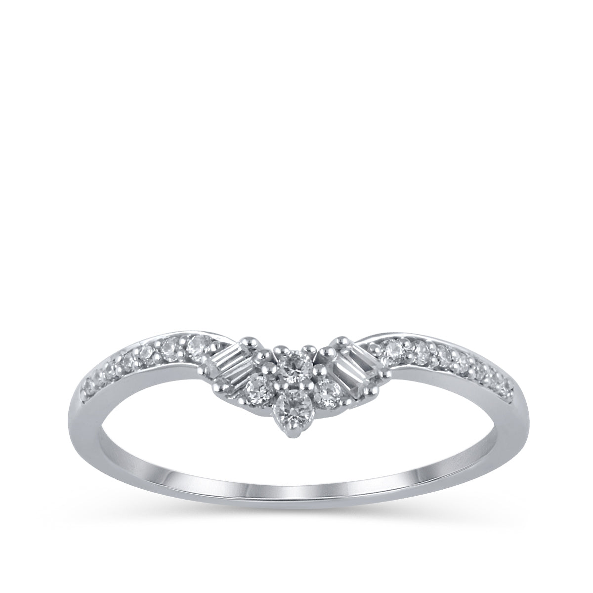 1/5 ct. tw. Round & Baguette Diamond Contour Anniversary Band in 14K White Gold
