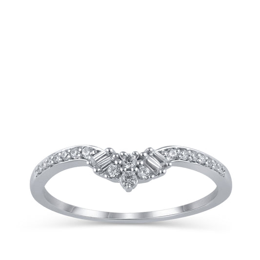 1/5 ct. tw. Round & Baguette Diamond Contour Anniversary Band in 14K White Gold