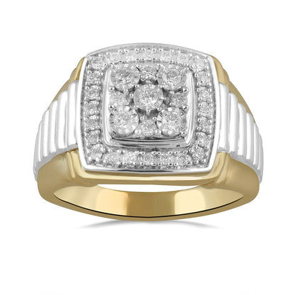 1/2 ct. tw. Men's Diamond Cluster Rolex Style Ring with Miracle Plates in 10K White & Yellow Gold