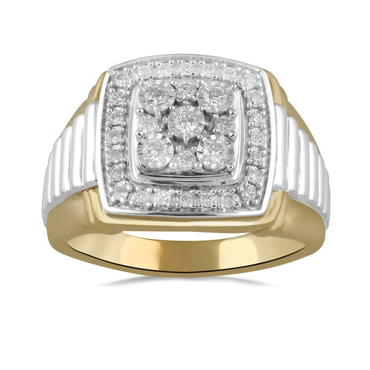 1/2 ct. tw. Men's Diamond Cluster Rolex Style Ring with Miracle Plates in 10K White & Yellow Gold