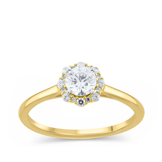 Natural 5/8 ct. tw. Round Brilliant Diamond Halo Engagement Ring in 14K Yellow Gold