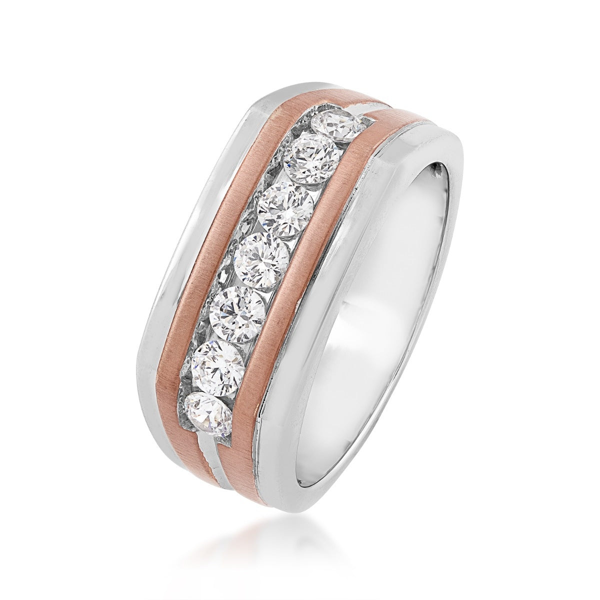 1/2 ct. tw. Men's Round Diamond Channel Set Wedding Band in 10K White & Pink Gold front view
