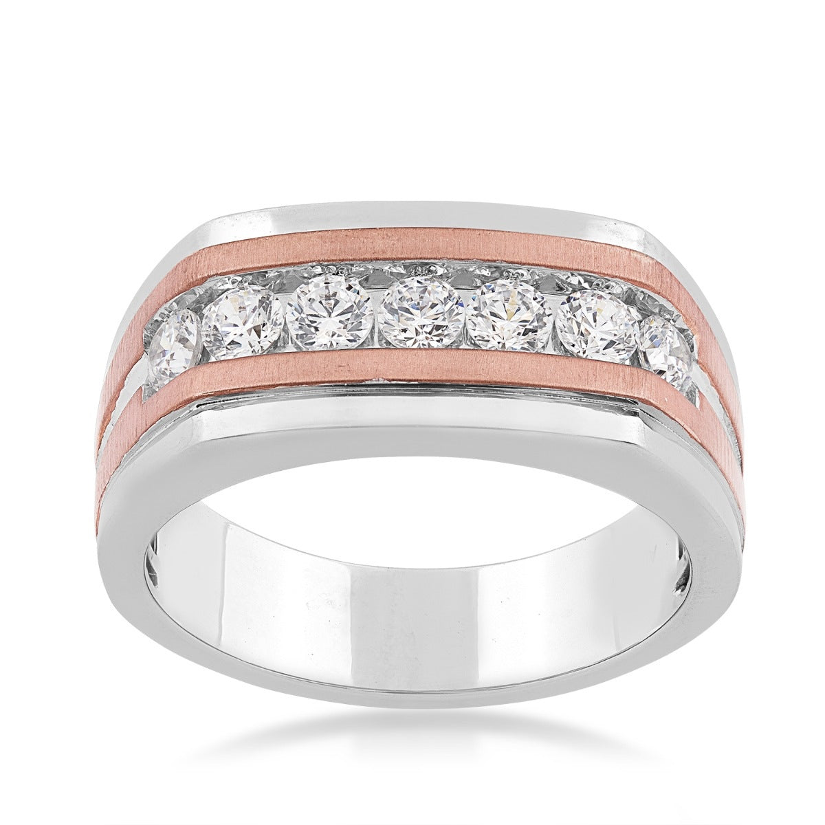 1/2 ct. tw. Men's Round Diamond Channel Set Wedding Band in 10K White & Pink Gold