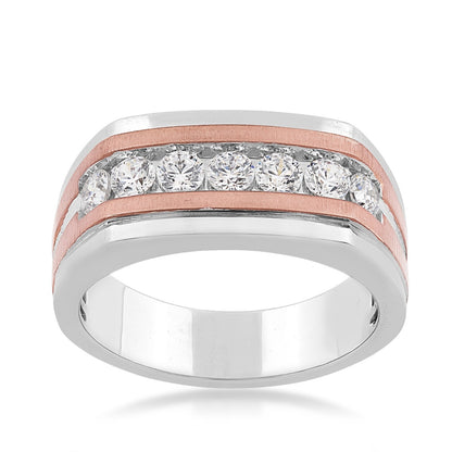 1/2 ct. tw. Men's Round Diamond Channel Set Wedding Band in 10K White & Pink Gold