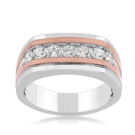 1/2 ct. tw. Men's Round Diamond Channel Set Wedding Band in 10K White & Pink Gold
