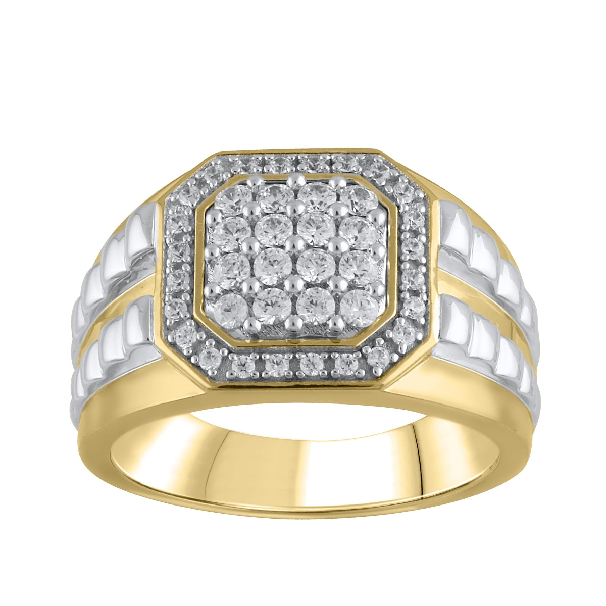 3/4 ct. tw. Men's Diamond Square Cluster Ring in 10K Yellow & White Gold