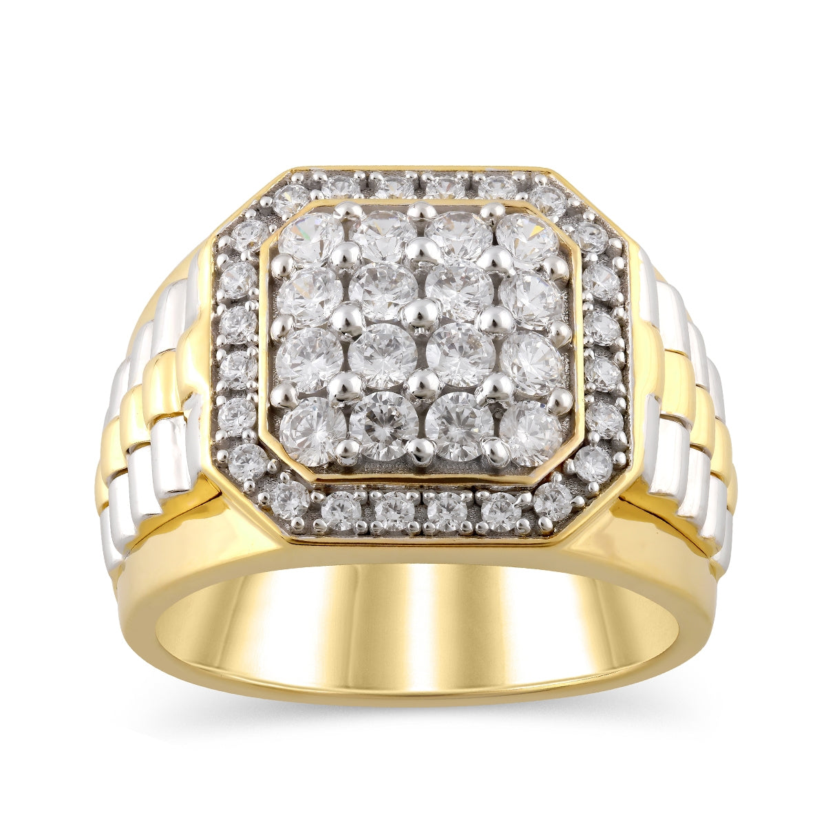 1-1/2 ct. tw. Men's Diamond Square Cluster Ring in 10K Yellow & White Gold