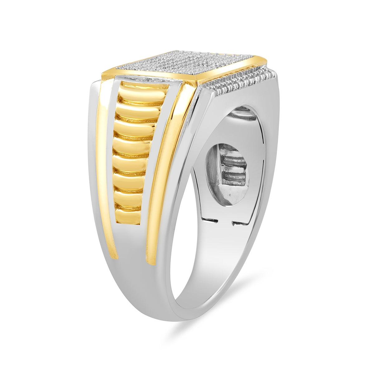 1/5 ct. tw. Men's Diamond Cross Ring in Sterling Silver & 10K Yellow Gold front view