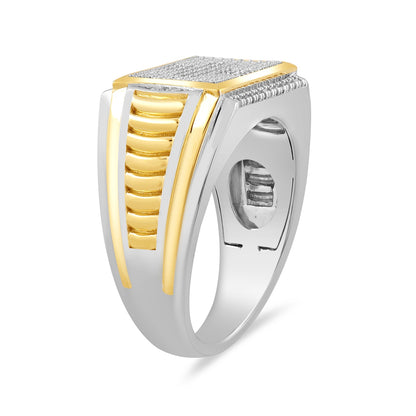 1/5 ct. tw. Men's Diamond Cross Ring in Sterling Silver & 10K Yellow Gold front view