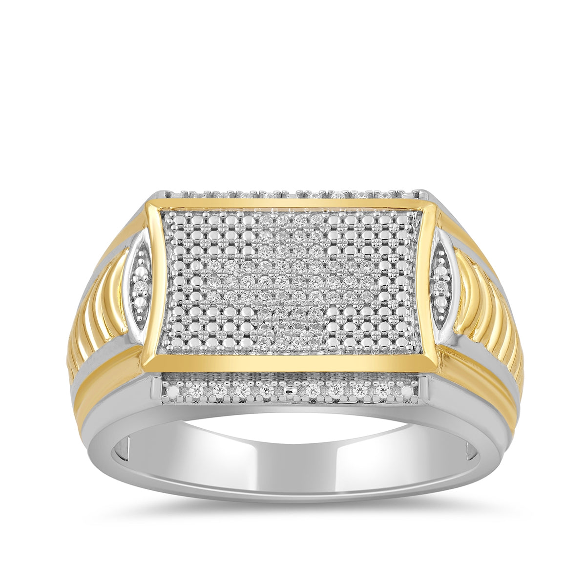 1/5 ct. tw. Men's Diamond Cross Ring in Sterling Silver & 10K Yellow Gold