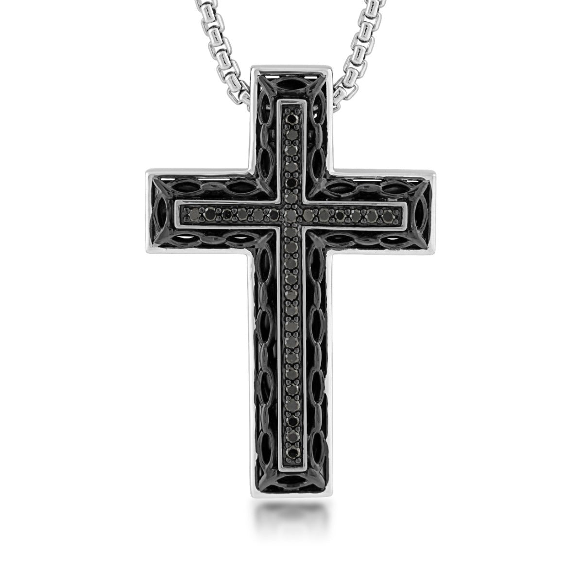 1/4 ct. tw. Men's Treated Black Diamond Cross Pendant with Black Rhodium Plating in Sterling Silver
