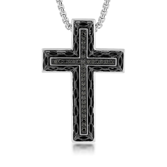 1/4 ct. tw. Men's Treated Black Diamond Cross Pendant with Black Rhodium Plating in Sterling Silver