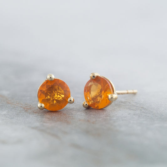 American Colors 5.5mm Round Fire Opal Solitaire Earrings in 10K Yellow Gold front view