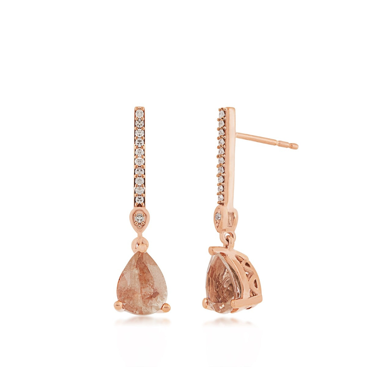 American Colors Pear Sunstone & 1/8 ct. tw. Diamond Drop Earrings in 10K Pink Gold