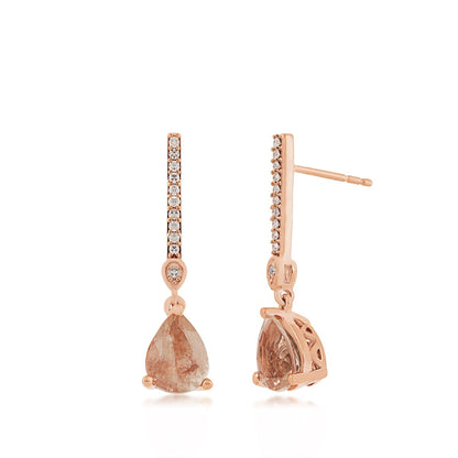 American Colors Pear Sunstone & 1/8 ct. tw. Diamond Drop Earrings in 10K Pink Gold