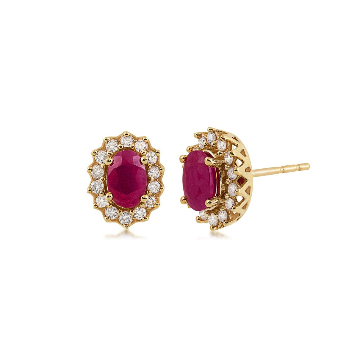 Oval Ruby & 1/4 ct. tw. Diamond Halo Earrings in 10K Yellow Gold