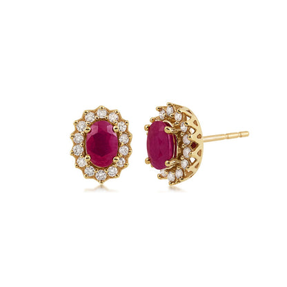 Oval Ruby & 1/4 ct. tw. Diamond Halo Earrings in 10K Yellow Gold
