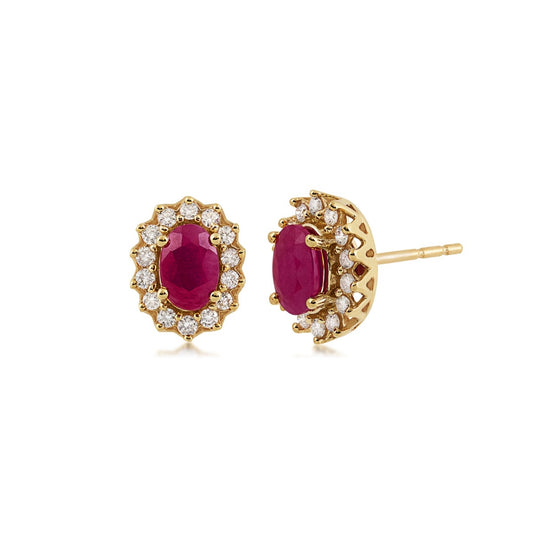 Oval Ruby & 1/4 ct. tw. Diamond Halo Earrings in 10K Yellow Gold