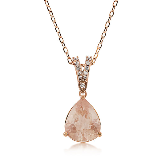 American Colors Pear Sunstone & Diamond Accent Pendant in 10K Pink Gold