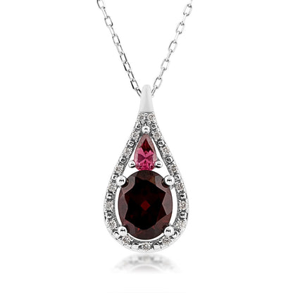 Oval Garnet, Pear Rhodolite Garnet & 1/10 ct. tw. Diamond Teardrop Pendant in 10K White Gold