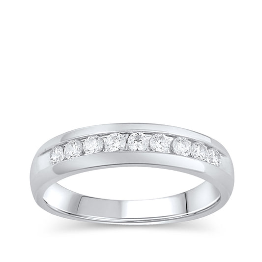 1/2 ct. tw. Men's Round Brilliant Diamond Machine Set Wedding Ring in 10K White Gold