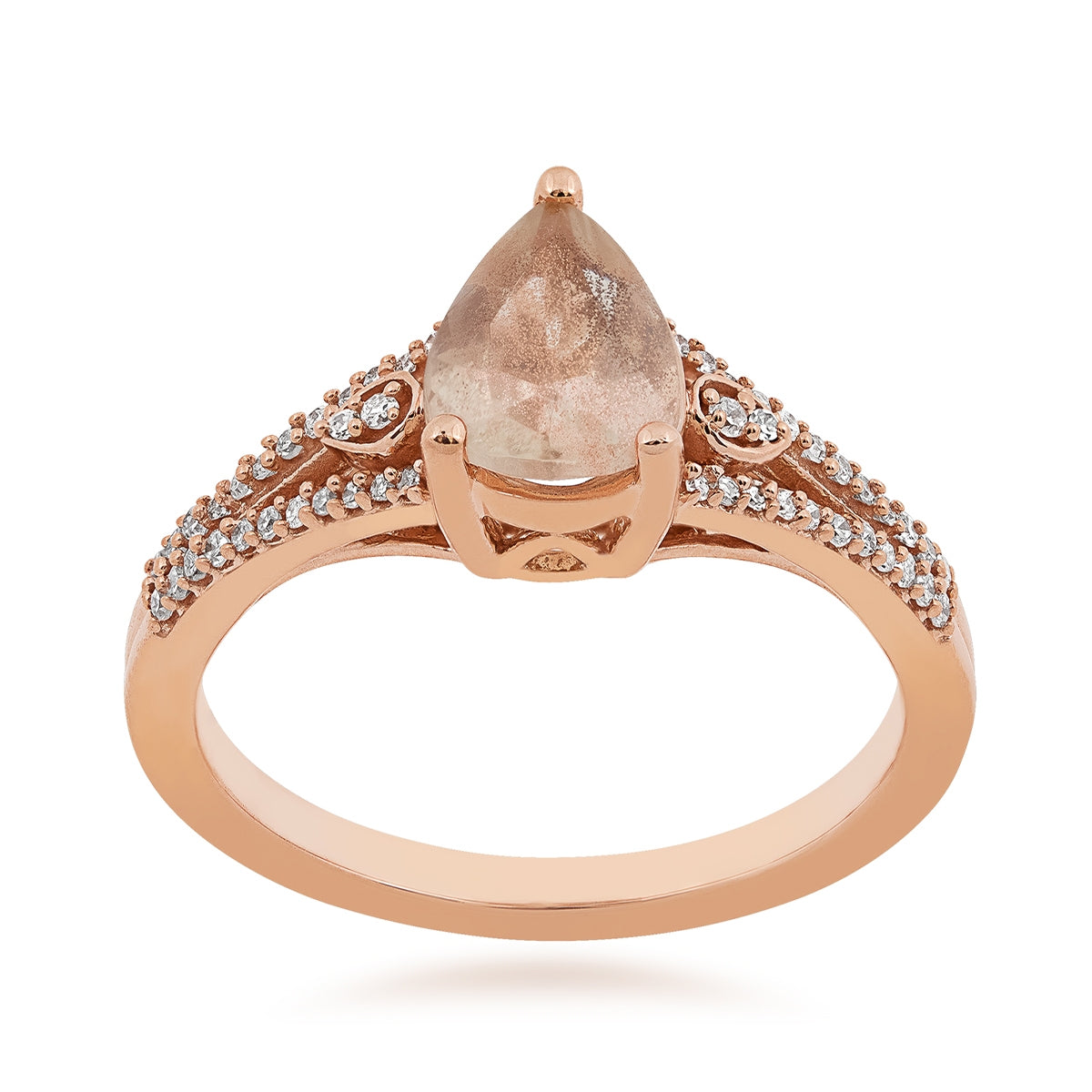 American Colors Pear Sunstone & 1/8 ct. tw. Diamond Split Shank Ring in 10K Pink Gold