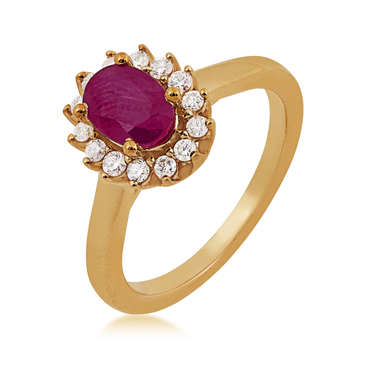 Oval Ruby & 1/4 ct. tw. Diamond Halo Ring in 10K Yellow Gold front view