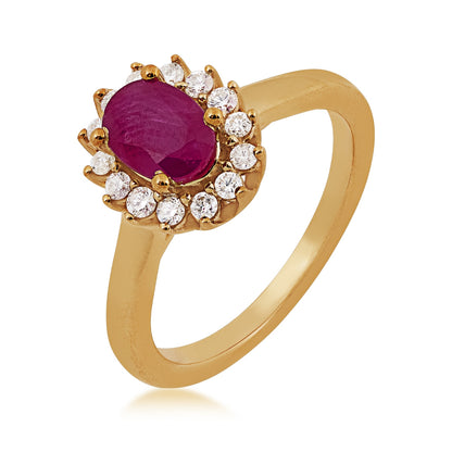 Oval Ruby & 1/4 ct. tw. Diamond Halo Ring in 10K Yellow Gold front view