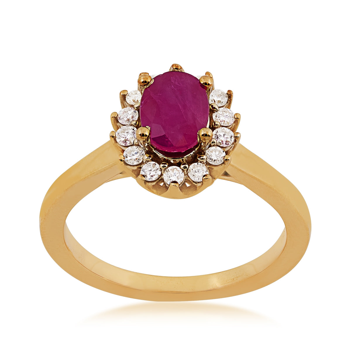 Oval Ruby & 1/4 ct. tw. Diamond Halo Ring in 10K Yellow Gold