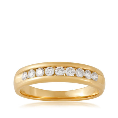 1/2 ct. tw. Men's Round Brilliant Diamond Machine Set Wedding Ring in 10K Yellow Gold
