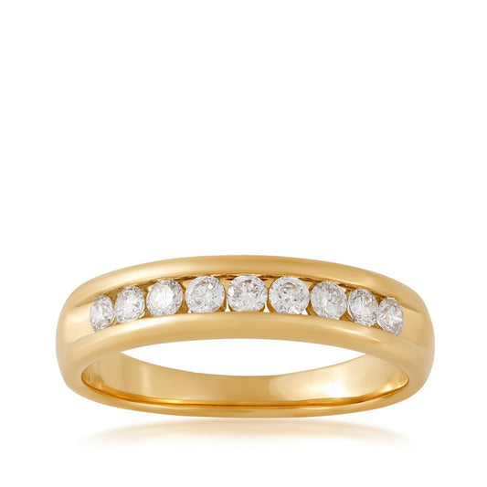 1/2 ct. tw. Men's Round Brilliant Diamond Machine Set Wedding Ring in 10K Yellow Gold