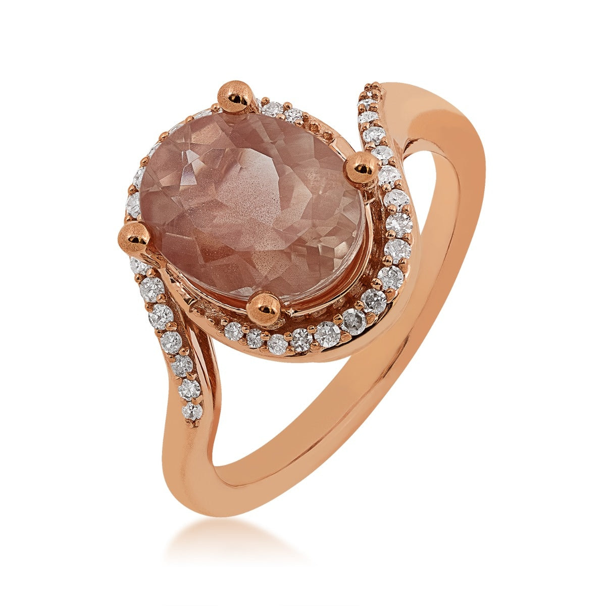 American Colors Oval Sunstone & 1/6 ct. tw. Diamond Halo Bypass Ring in 10K Pink Gold front view