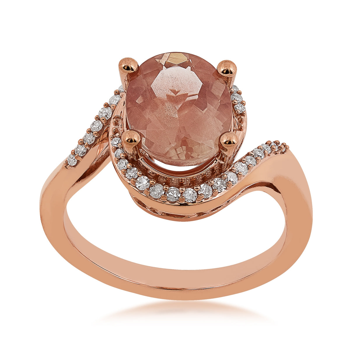 American Colors Oval Sunstone & 1/6 ct. tw. Diamond Halo Bypass Ring in 10K Pink Gold