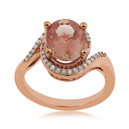 American Colors Oval Sunstone & 1/6 ct. tw. Diamond Halo Bypass Ring in 10K Pink Gold